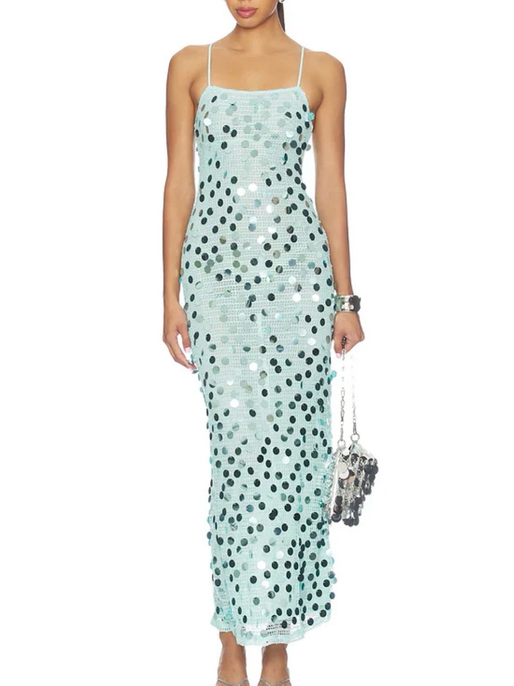 superdown Mint Sequin Polka Dot Maxi Dress